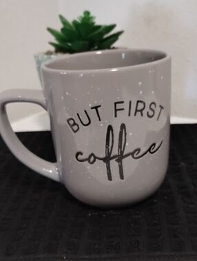 Gray 'But First Coffee' Ceramic Mug - Everyday Coffee Cup